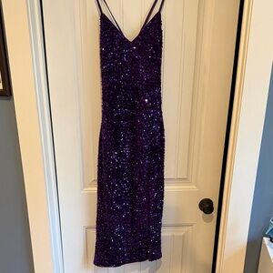 Lulus Extra Electrifying Purple Sequin Backless Bodycon Midi Dress